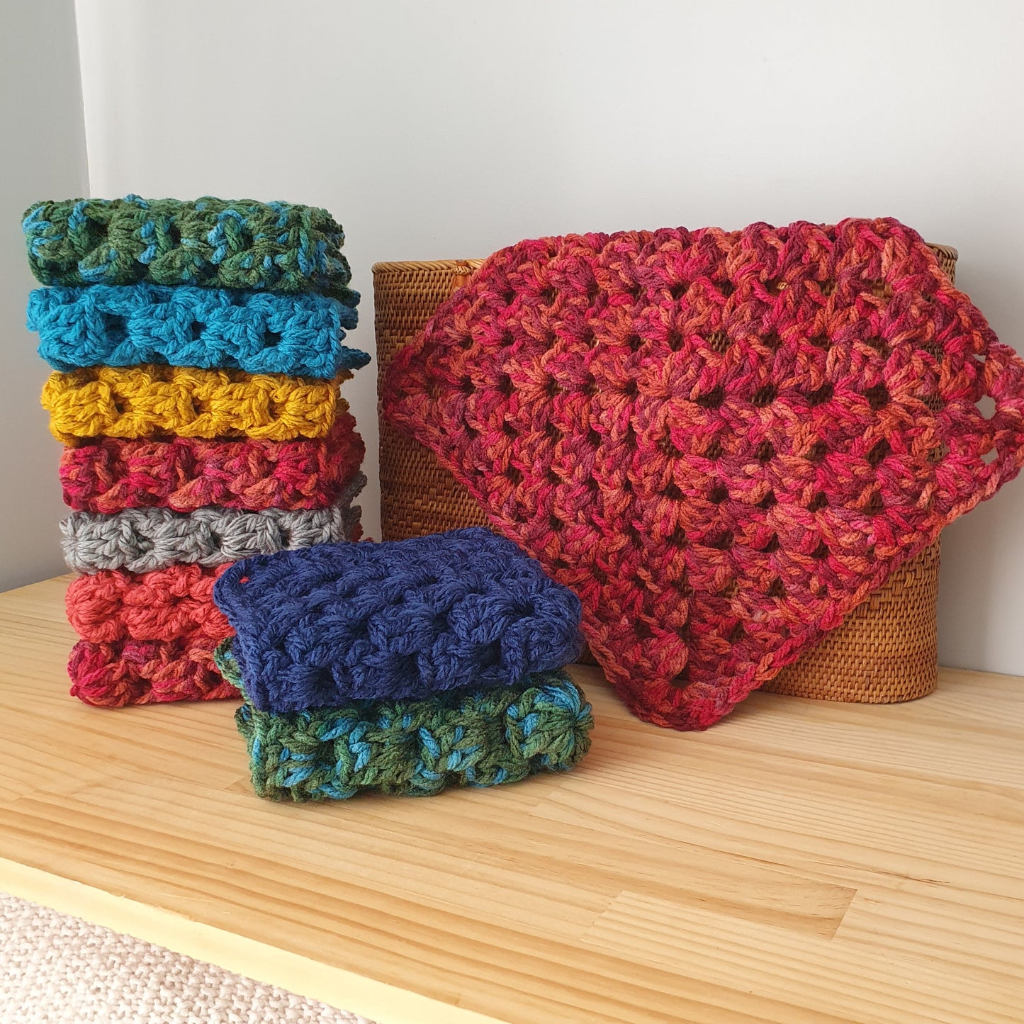 Colourful mini blankets. Crochet, Chunky, thick.