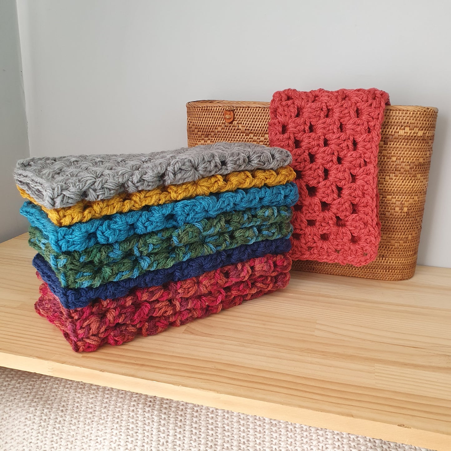 Colourful mini blankets. Crochet, Chunky, thick.