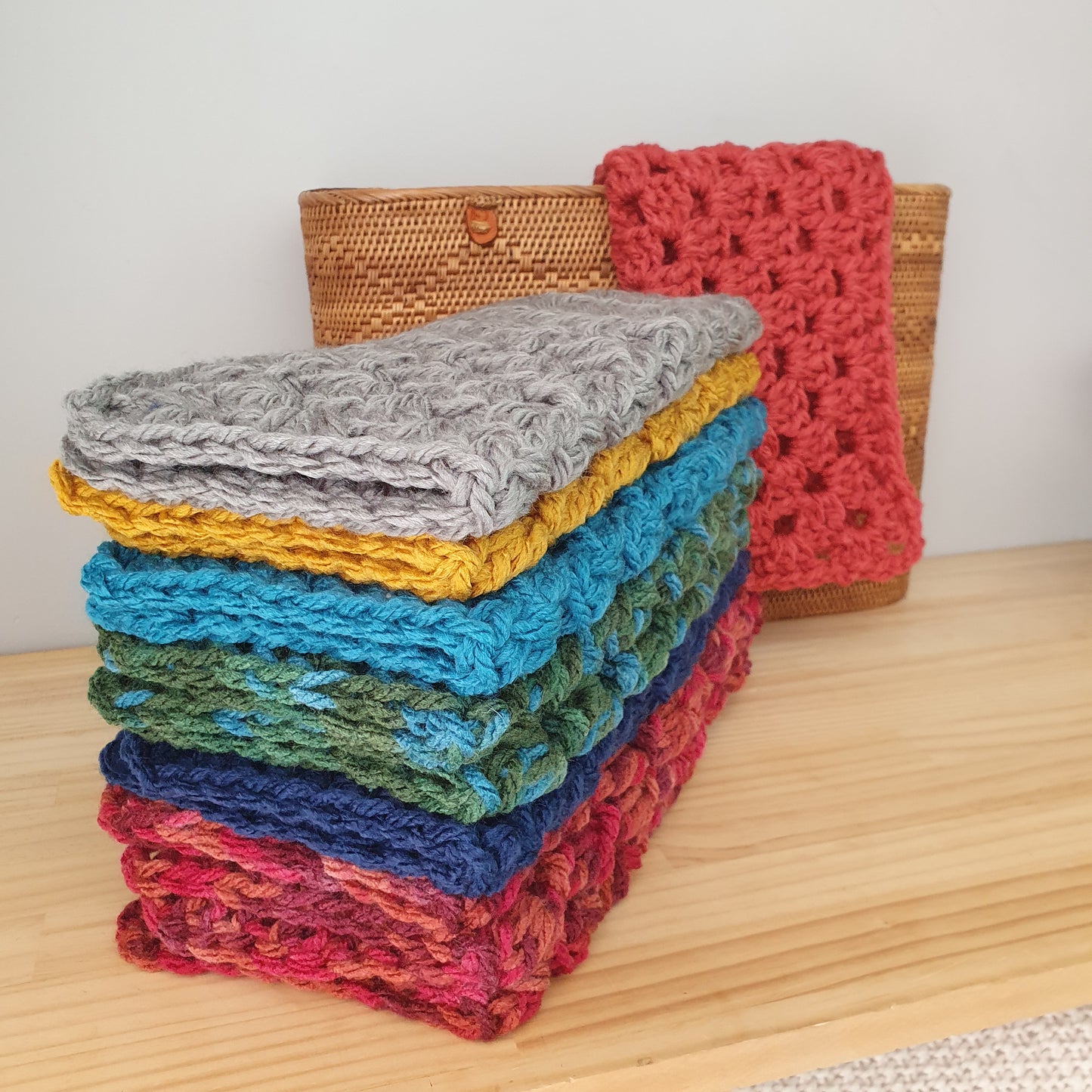 Colourful mini blankets. Crochet, Chunky, thick.