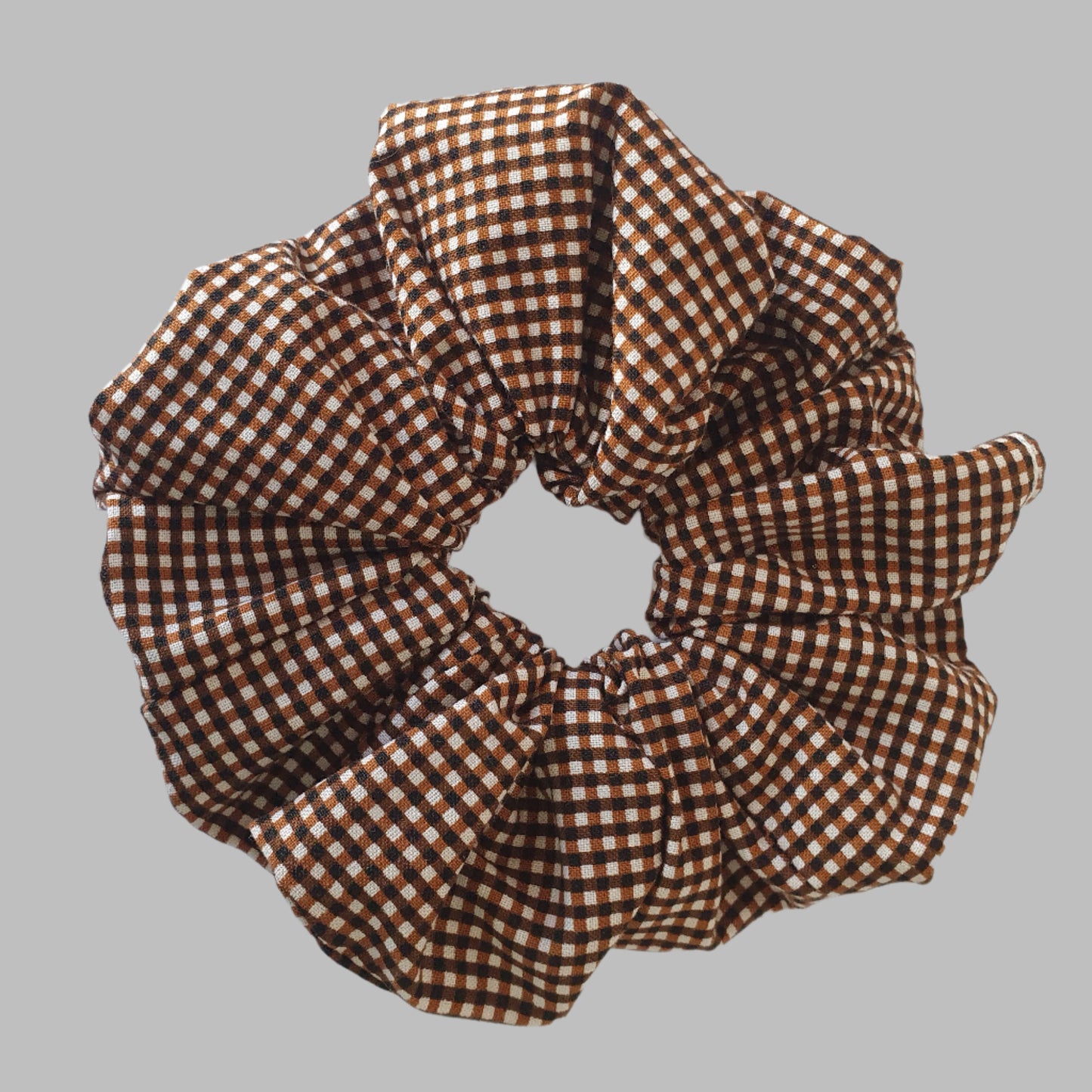 Scrunchie, large, Brown crossed lines