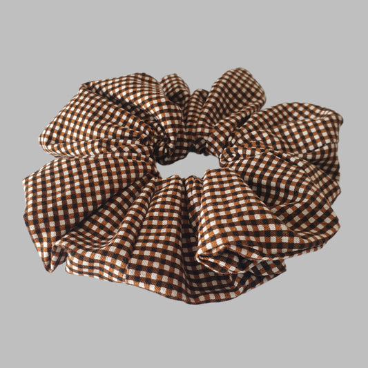 Scrunchie, large, Brown crossed lines