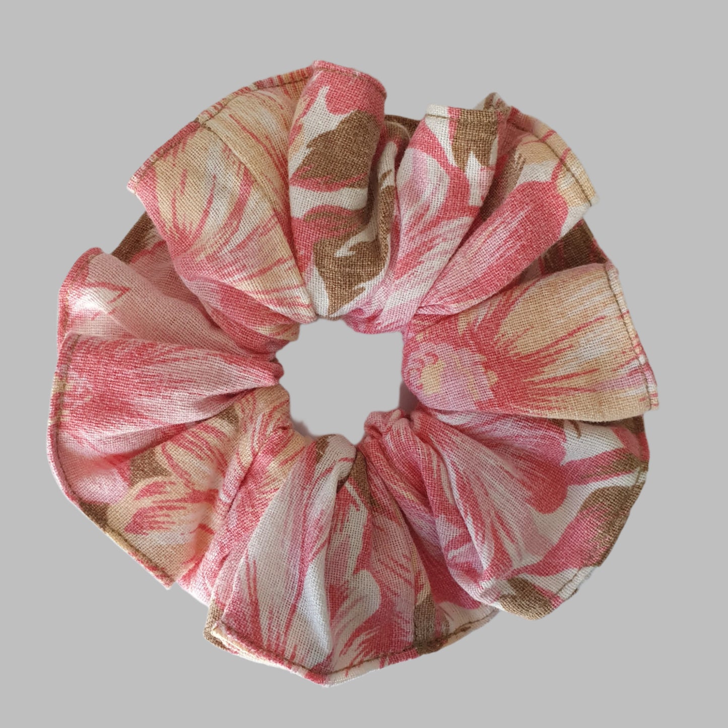 Scrunchie, large, Floral Pink & Brown