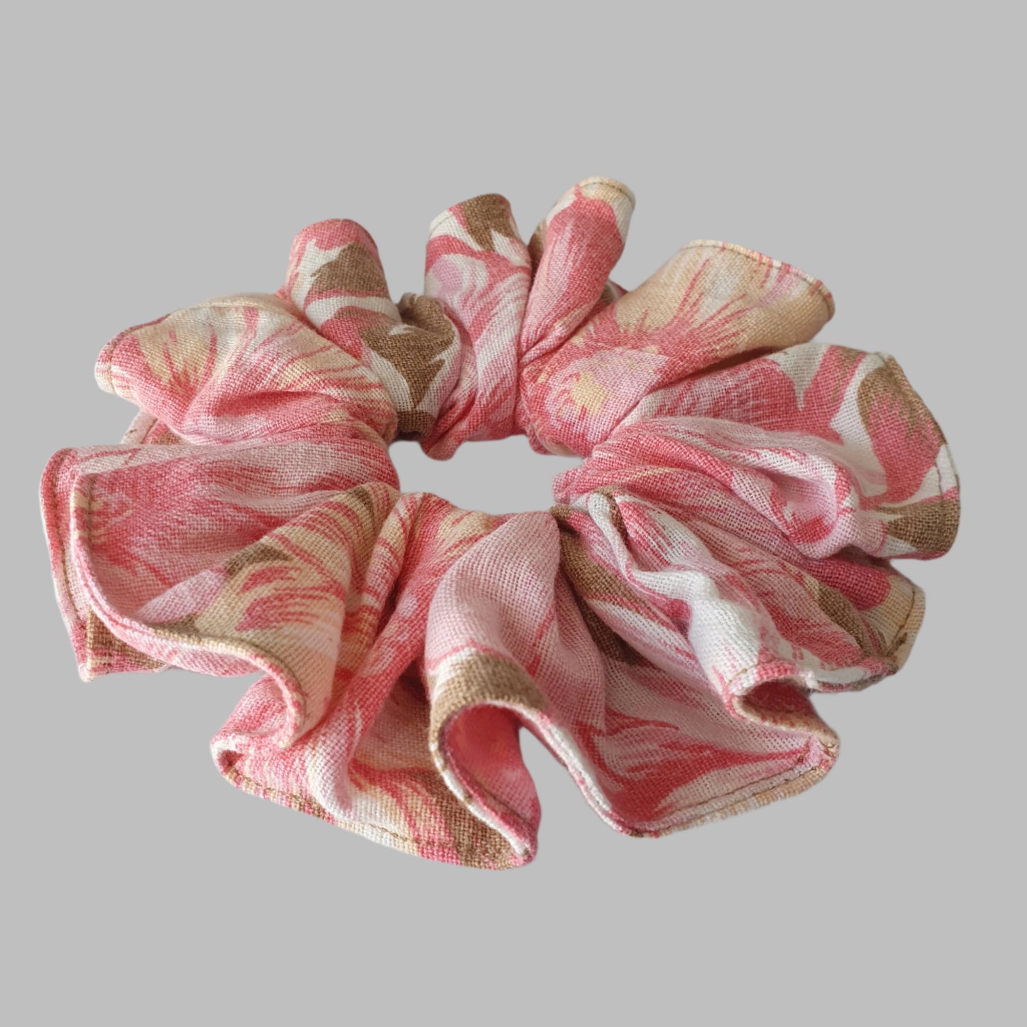 Scrunchie, large, Floral Pink & Brown