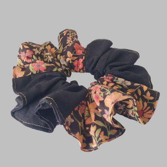 Scrunchie, large, Floral & Black