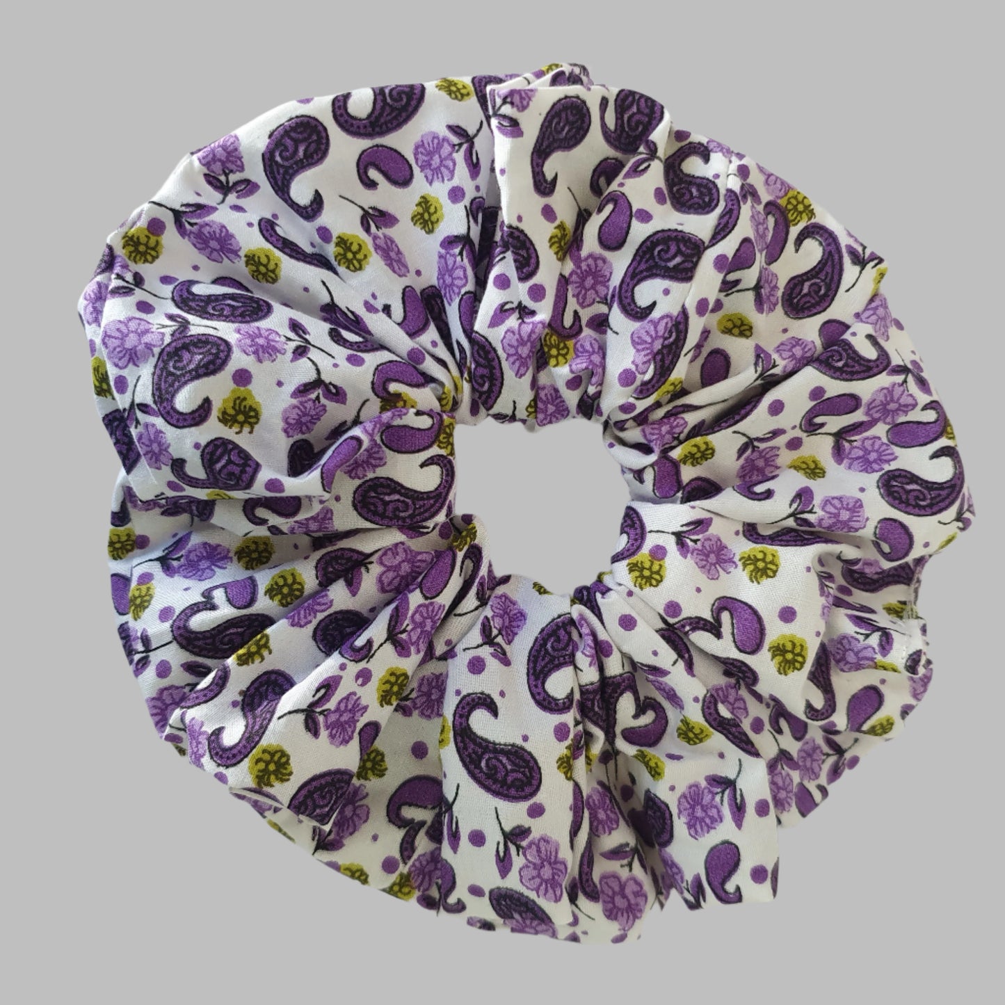 Scrunchie, large, Purple Floral on White