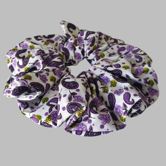 Scrunchie, large, Purple Floral on White