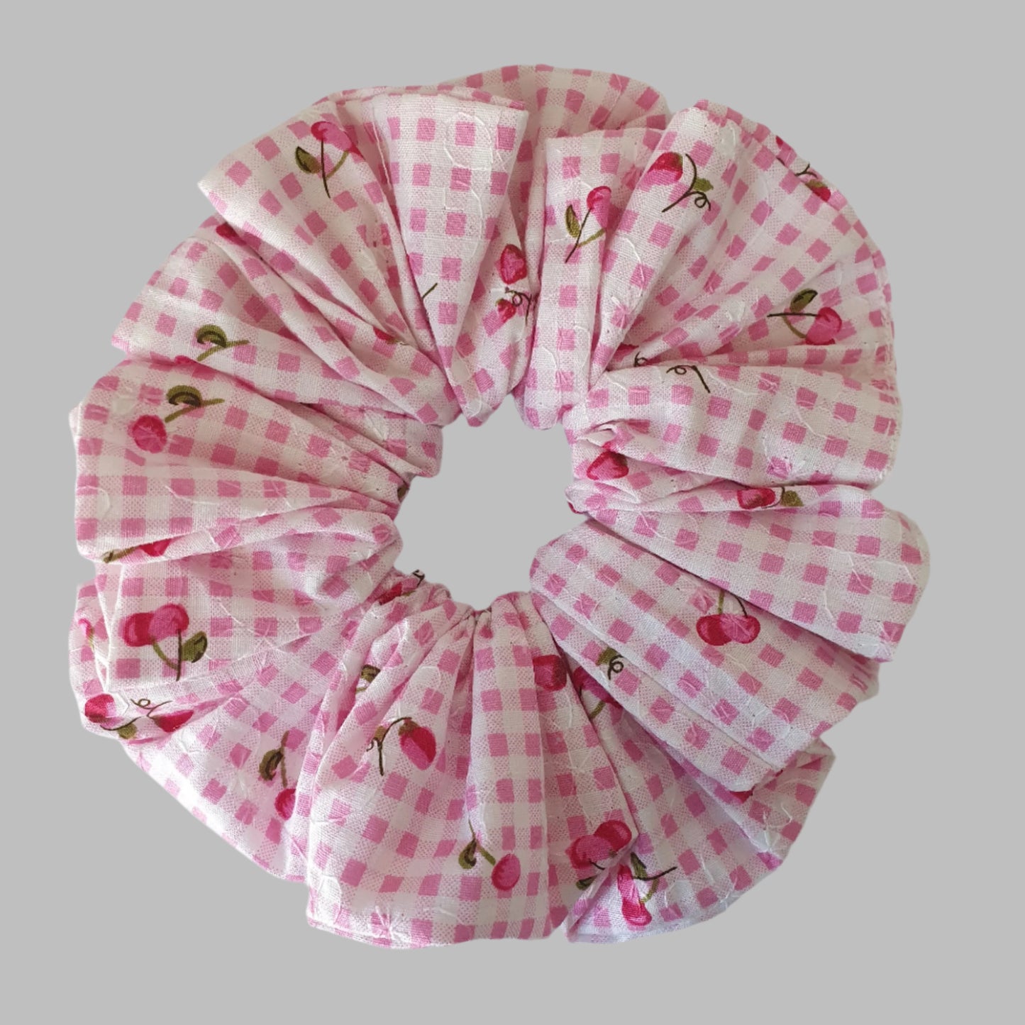 Scrunchie, Large, Pink & White with Cherries